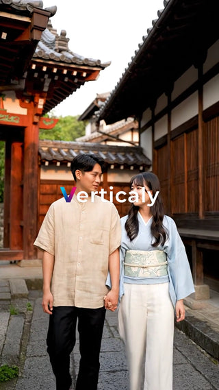 古都散策、手をつなぐ二人