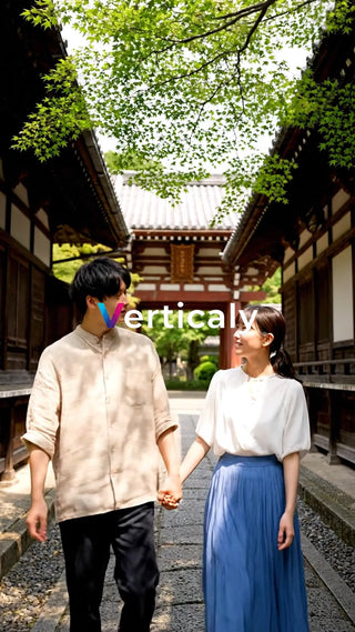 手をつなぎ散歩する二人