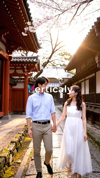 古都散策、手を取り合う二人