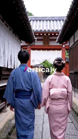 着物姿の二人、散策