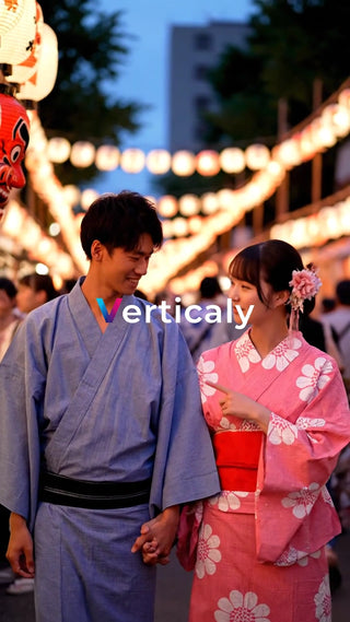 浴衣姿の二人、夏祭り