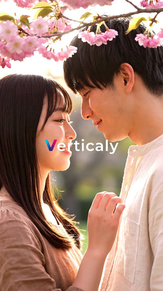 桜並木、寄り添う二人