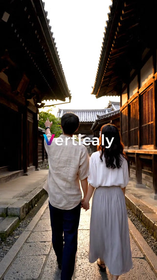 古都散策、手をつなぐ二人