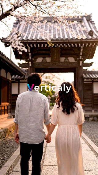 桜並木を歩く二人