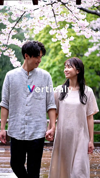 雨上がりの桜並木、手をつないで