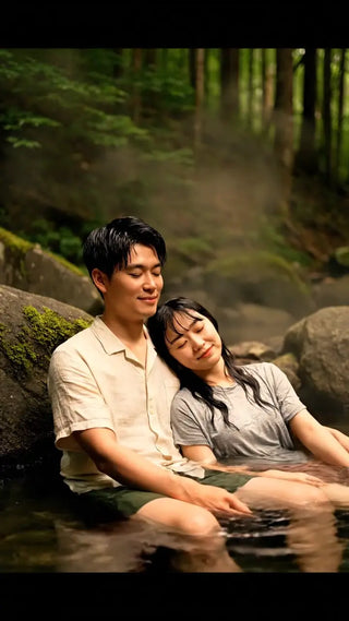 清流でくつろぐ恋人たち