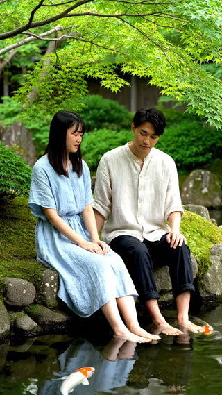 水辺でくつろぐ二人