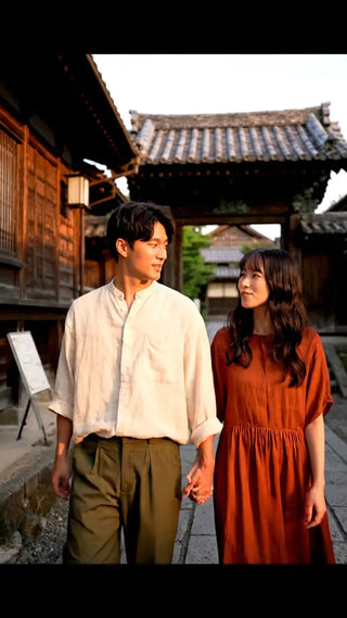古都散策、笑顔の二人